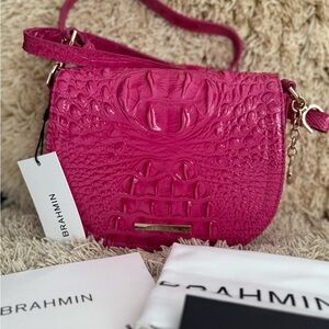 Brahmin Fuchsia Croc-Embossed Crossbody Bag